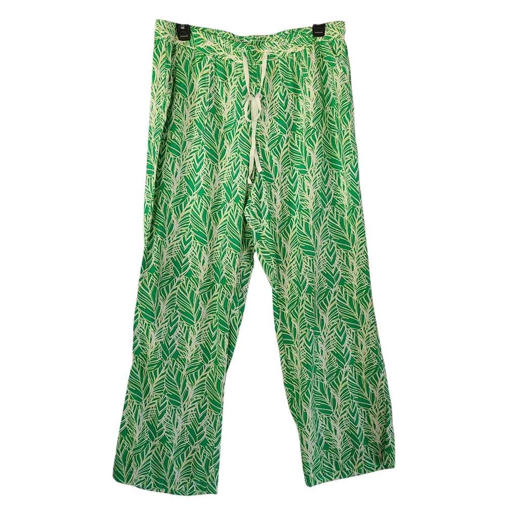 Catherines Green Tropical Leaf Linen Blend Pull-On Pants 18/20W